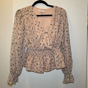 WAYF Misti Surplice Floral Top Pink White Women’s Size XS